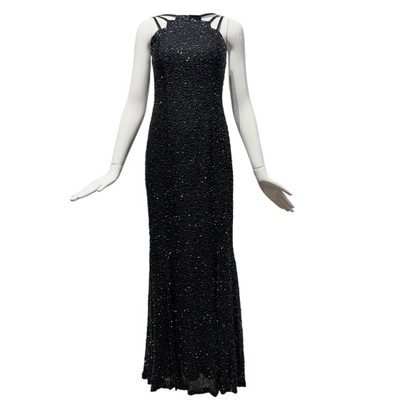 Vintage 80s-90s Andretta Donatello 100% Silk Fully Beaded Black Gown Dress Small - Picture 2 of 16